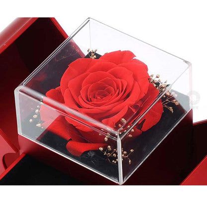 "Fashion Jewelry Box Red Apple Christmas Gift Necklace Eternal Rose For Girl Mother's Day Valentine's Day Gifts With Artificial Flower Rose Flower Jewelry Box - MANDOTOS"