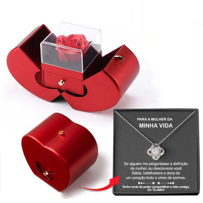 "Fashion Jewelry Box Red Apple Christmas Gift Necklace Eternal Rose For Girl Mother's Day Valentine's Day Gifts With Artificial Flower Rose Flower Jewelry Box - MANDOTOS"