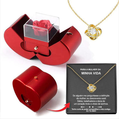 "Fashion Jewelry Box Red Apple Christmas Gift Necklace Eternal Rose For Girl Mother's Day Valentine's Day Gifts With Artificial Flower Rose Flower Jewelry Box - MANDOTOS"