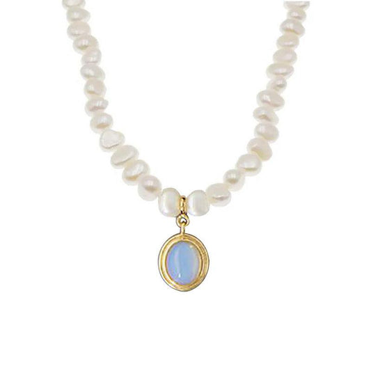 "Round Medal Pearl Necklace Irregular Pearl - MANDOTOS"