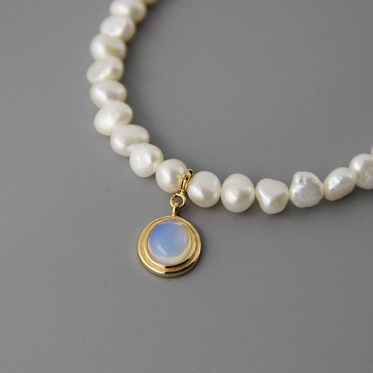 "Round Medal Pearl Necklace Irregular Pearl - MANDOTOS"