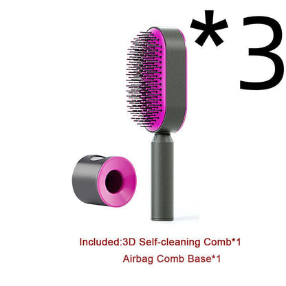 "Self Cleaning Hair Brush For Women One-key Cleaning Hair Loss Airbag Massage Scalp Comb Anti-Static Hairbrush - MANDOTOS"