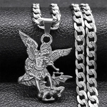 "SAINT MICHAEL PROTECT US Archangel Stainless Steel Pendant Necklace for Women Men Gold Color Necklace Choker Jewelry Collares - MANDOTOS"