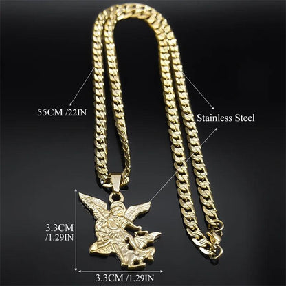 "SAINT MICHAEL PROTECT US Archangel Stainless Steel Pendant Necklace for Women Men Gold Color Necklace Choker Jewelry Collares - MANDOTOS"