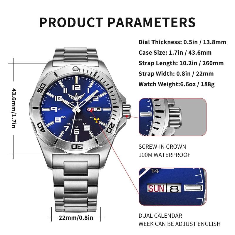 "Yelang V1019 Brand 44MM Men Watch NH36 100M PROFESSIONAL WATERPROOF Deep Diving Mechanical Automatic Watch Sapphire Lens Reloj - MANDOTOS"