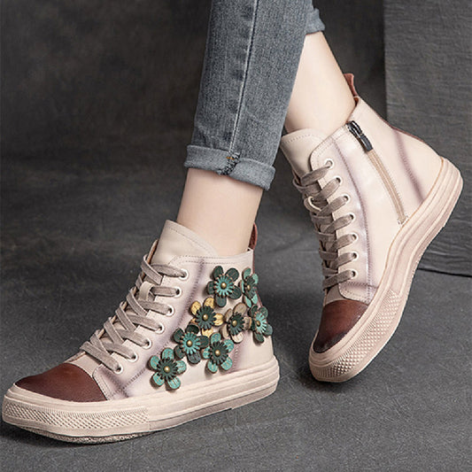 "Chic Women's Contrast Flower High-Top Shoes - MANDOTOS"