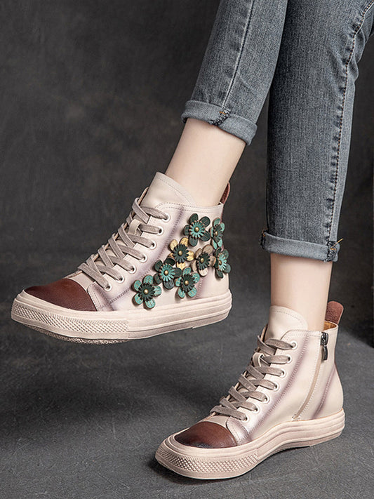 "Chic Women's Contrast Flower High-Top Shoes - MANDOTOS"