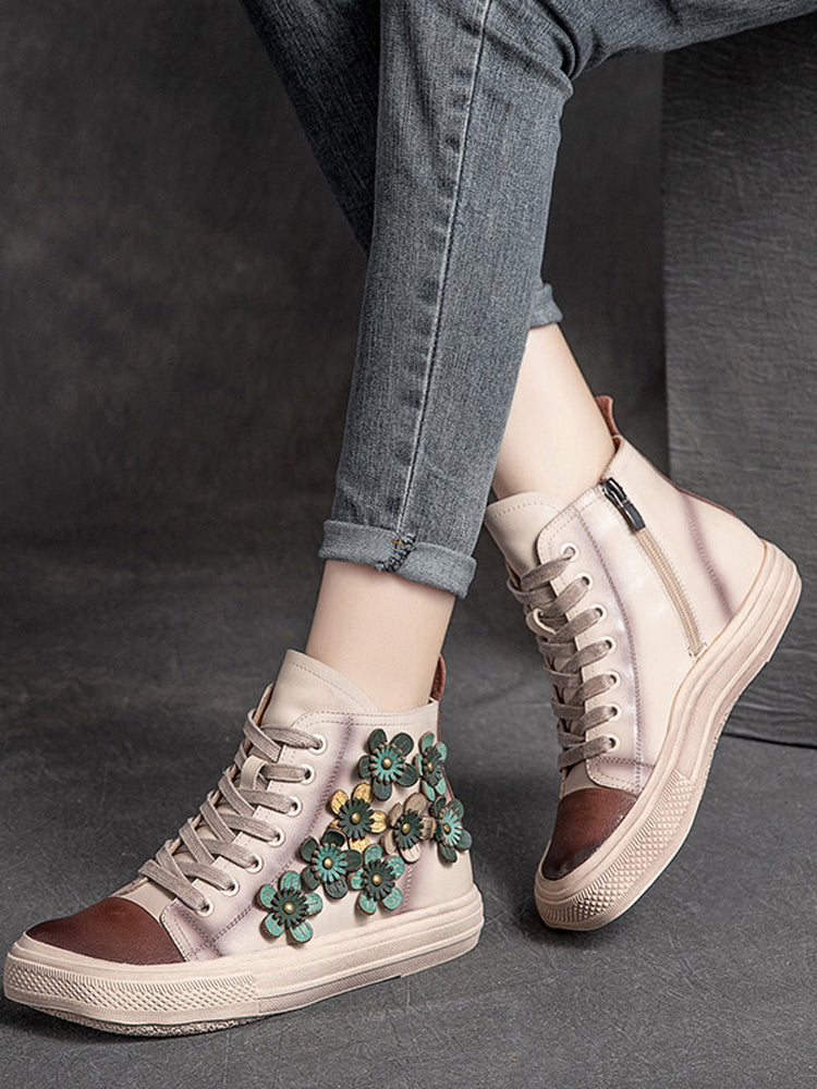 "Chic Women's Contrast Flower High-Top Shoes - MANDOTOS"