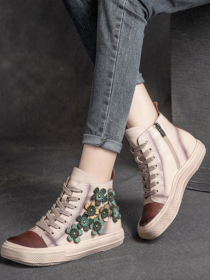 "Chic Women's Contrast Flower High-Top Shoes - MANDOTOS"