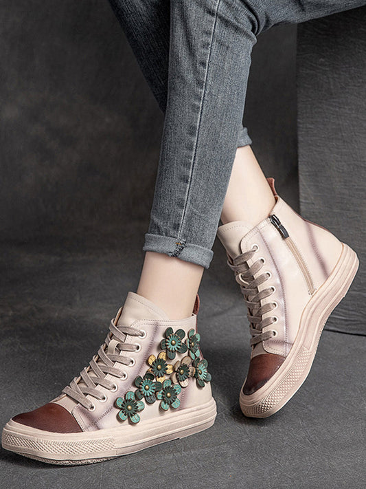"Chic Women's Contrast Flower High-Top Shoes - MANDOTOS"
