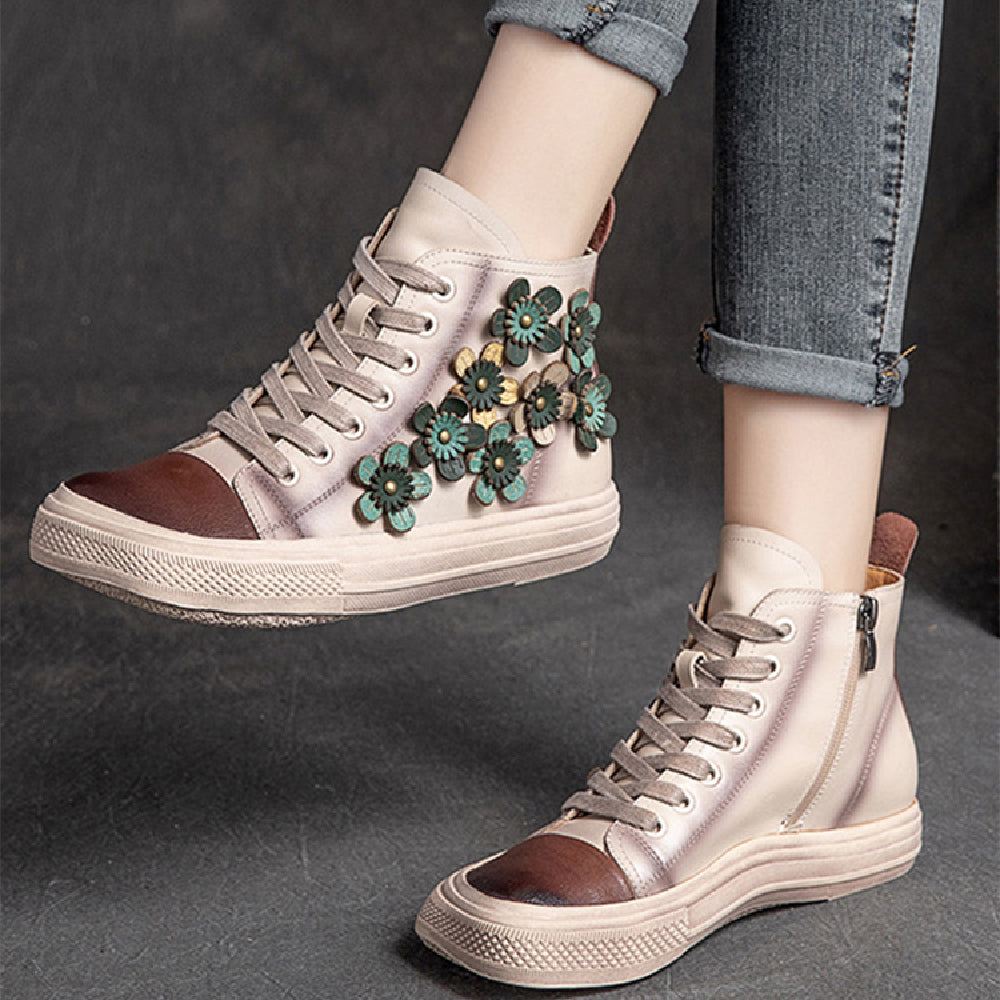 "Chic Women's Contrast Flower High-Top Shoes - MANDOTOS"
