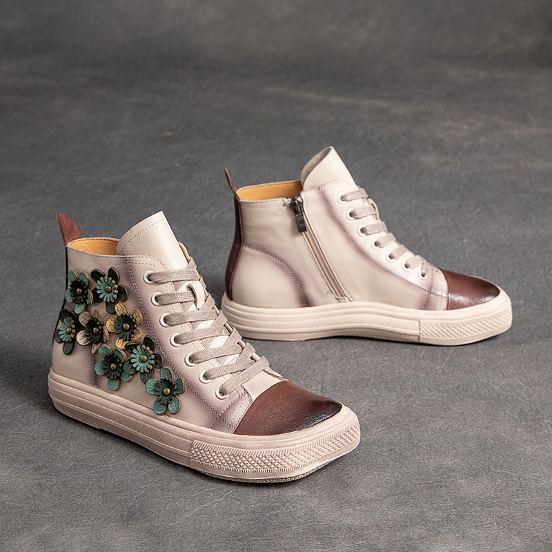 "Chic Women's Contrast Flower High-Top Shoes - MANDOTOS"