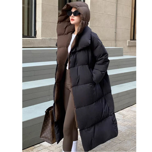"Women's Cozy Long Hooded Down Jacket - MANDOTOS"