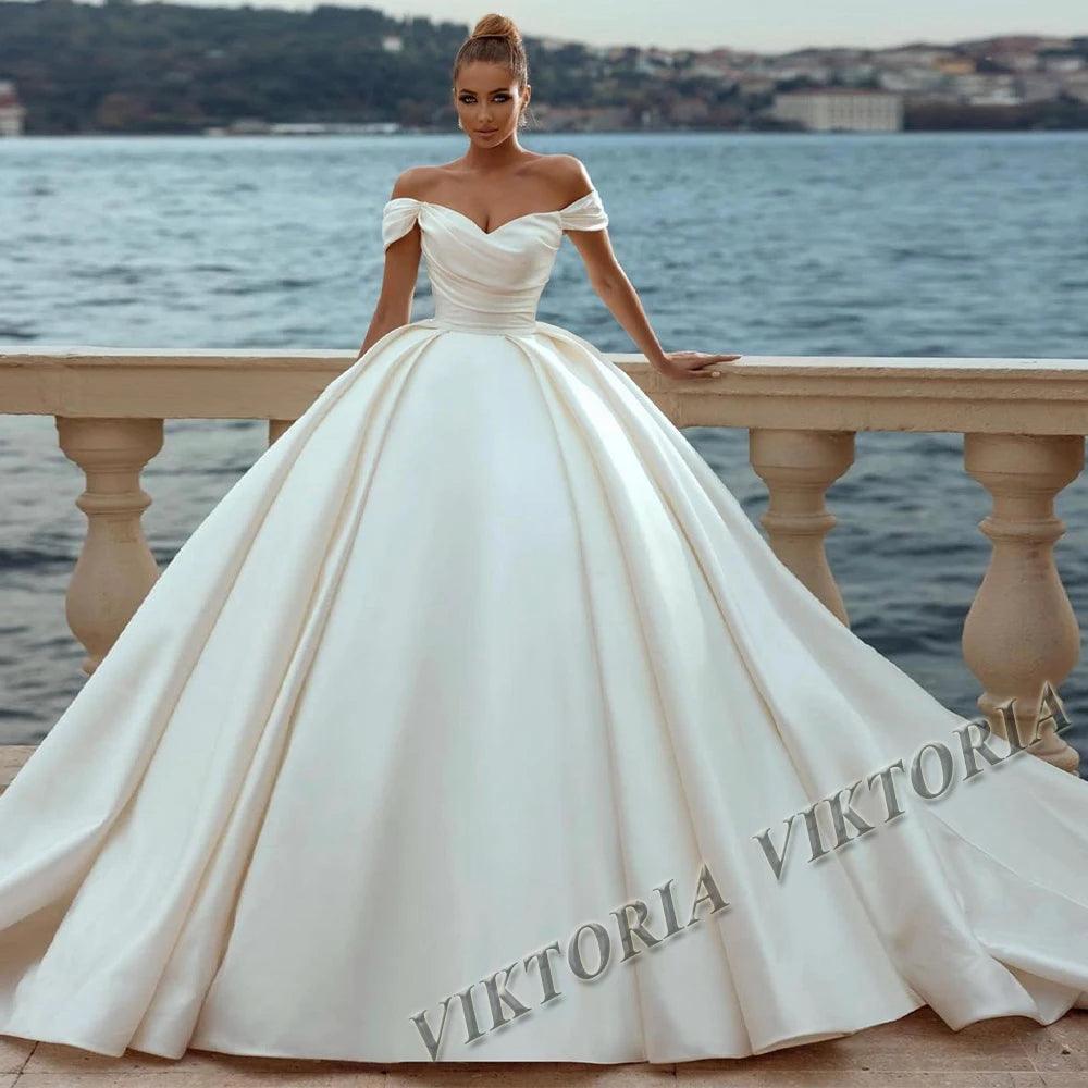"VIKTORIA Princess Satin Wedding Dresses For Woman 2025 Bride Ball Gowns Off Shoulder Lace Up Vestidos De Novia Customized - MANDOTOS"