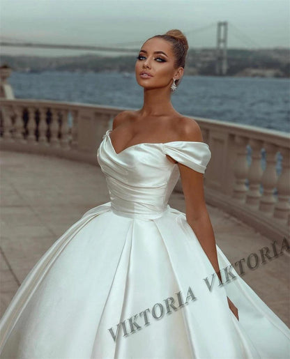 "VIKTORIA Princess Satin Wedding Dresses For Woman 2025 Bride Ball Gowns Off Shoulder Lace Up Vestidos De Novia Customized - MANDOTOS"