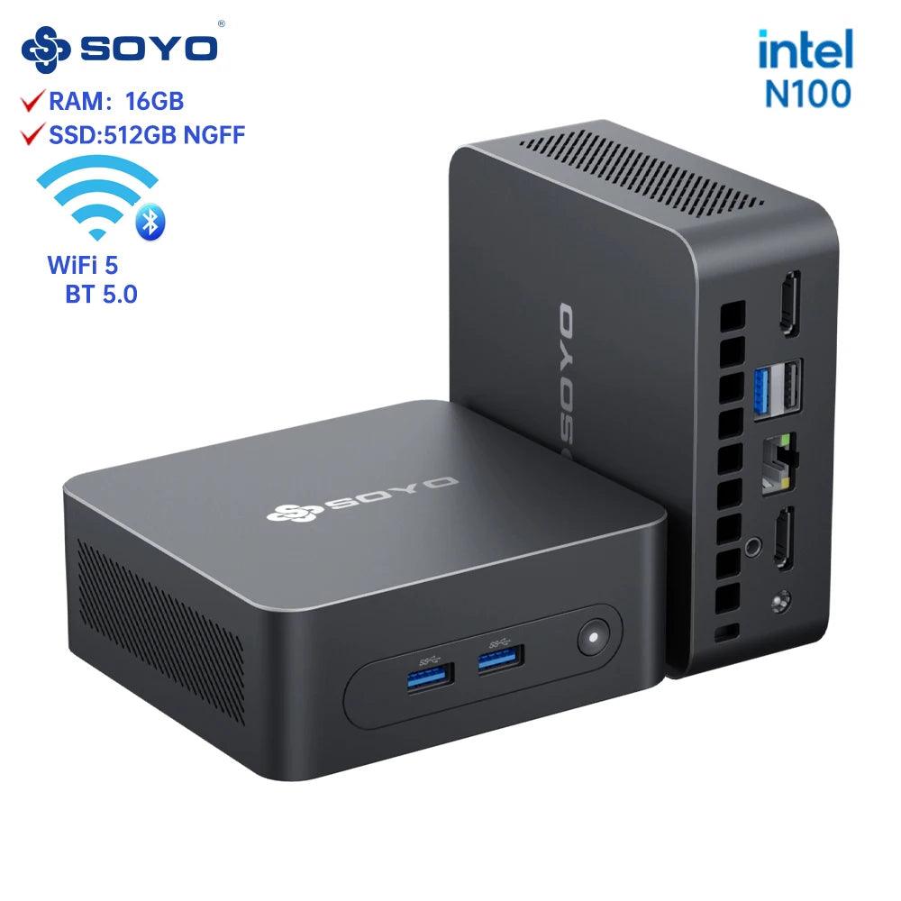 "SOYO M2 PLUS 2 Mini PC Intel Alder Lake N100 Windows 11 Pro Mini PC 16GB DDR4 512GB PCIe M.2 SSD WiFi 5 BT5.0 Desktop Computer - MANDOTOS"