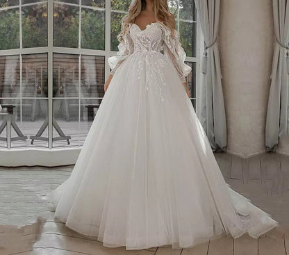 "Boho Bride Puff Sleeve Off-Shoulder Wedding Gown - MANDOTOS"