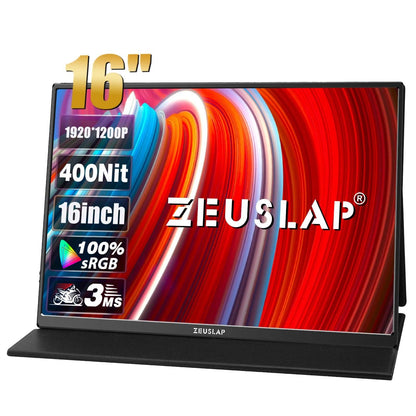 "ZEUSLAP 16\" Portable Monitor 100%sRGB 1200P IPS Screen Travel Gaming Computer Display for Steam Deck Laptop Switch PS4 PS5 Xbox - MANDOTOS"