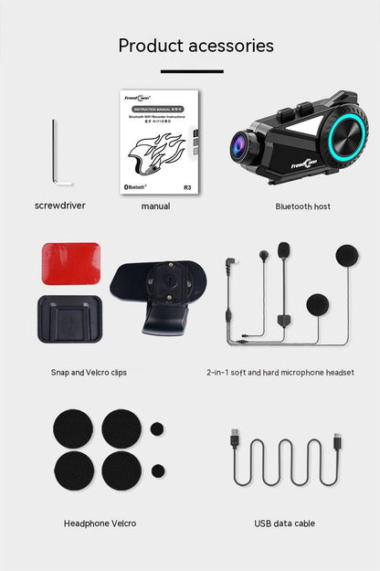 "R3 Motorcycle Helmet Intercom Bluetooth Headset & Driving Recorder - MANDOTOS"