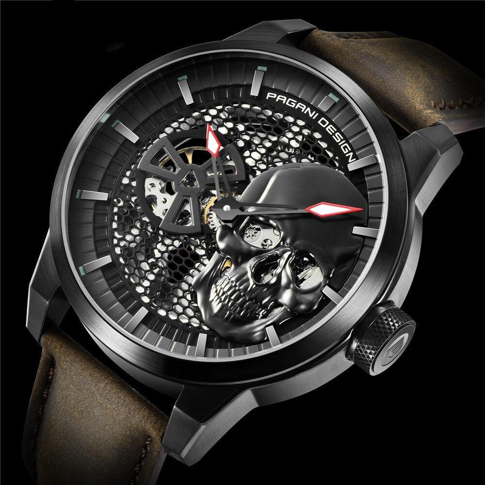 "Skull Sapphire Mirror Mechanical Waterproof Hollow Belt Watch - MANDOTOS"