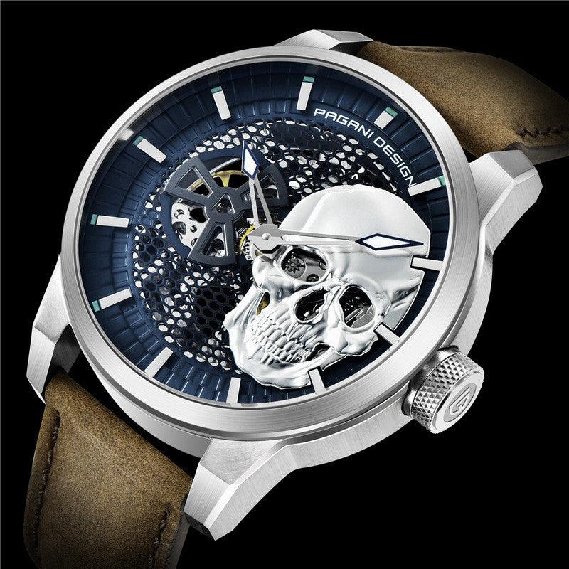"Skull Sapphire Mirror Mechanical Waterproof Hollow Belt Watch - MANDOTOS"