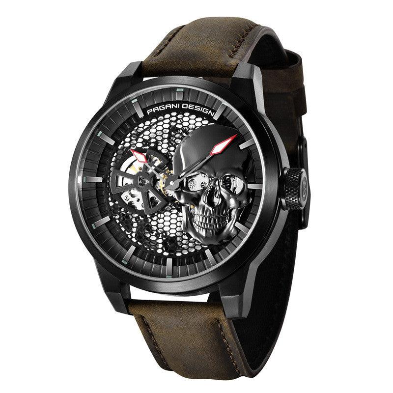 "Skull Sapphire Mirror Mechanical Waterproof Hollow Belt Watch - MANDOTOS"