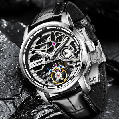 "AESOP Men Flying Tourbillon Mechanical Full Skeleton Waterproof Watches Top Brand Luxury Watch for Men Sapphire With Diamond Man - MANDOTOS"