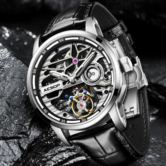 "AESOP Men Flying Tourbillon Mechanical Full Skeleton Waterproof Watches Top Brand Luxury Watch for Men Sapphire With Diamond Man - MANDOTOS"