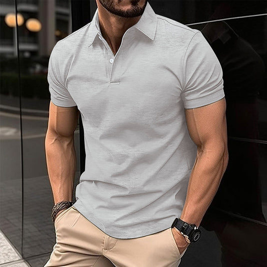 Summer Short Sleeve Polo Shirt Men Solid Color Button Lapel Button Top - MANDOTOS