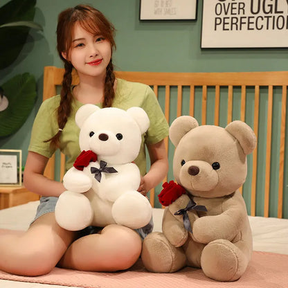 23-45cm New Lovely Hug Roses Teddy Bear Plush Pillow Stuffed Soft Animal Dolls Nice Birthday Gift Girlfriend Valentine's Day - MANDOTOS