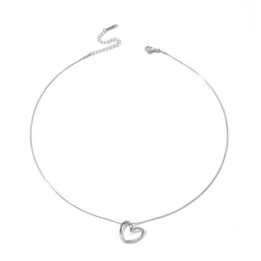 Fashion Jewelry Tainless Steel Twist Hollow Heart Pendant Necklace For Women Spicy Girls Simple Clavicle Chain Jewelry Gift - MANDOTOS