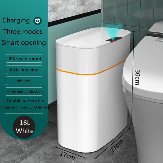 Smart Trash Can with Automatic Opening and Multiple Functions - White ABS Material - MANDOTOS0