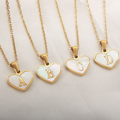 26 Letter Heart-shaped Necklace White Shell Love Clavicle Chain Fashion Personalized Necklace For Women Jewelry Valentine's Day - MANDOTOS