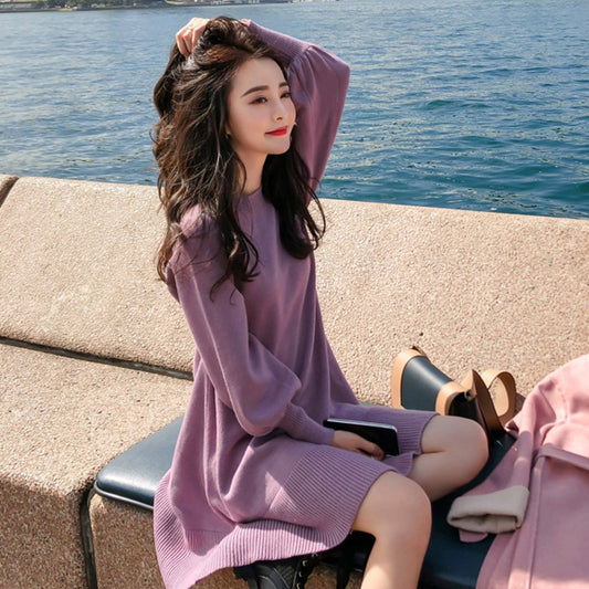 French style orange sweater skirt for fall and winter