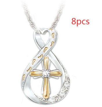 Cross Footprint Diamond Pendant Two Tone - MANDOTOS