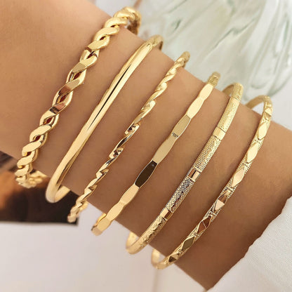 Bohemian Metal Chain Bracelet Set For Women Geometric Gold Color Thick Link Chain Bangle Female Fashion Jewelry - MANDOTOS