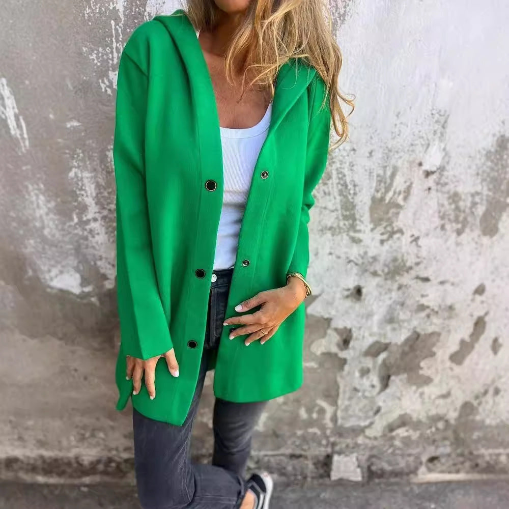 Casual Hooded Single-Breasted Cardigan Fashion Loose Solid Color Jacket Spring And Autumn Women's Clothing - MANDOTOS