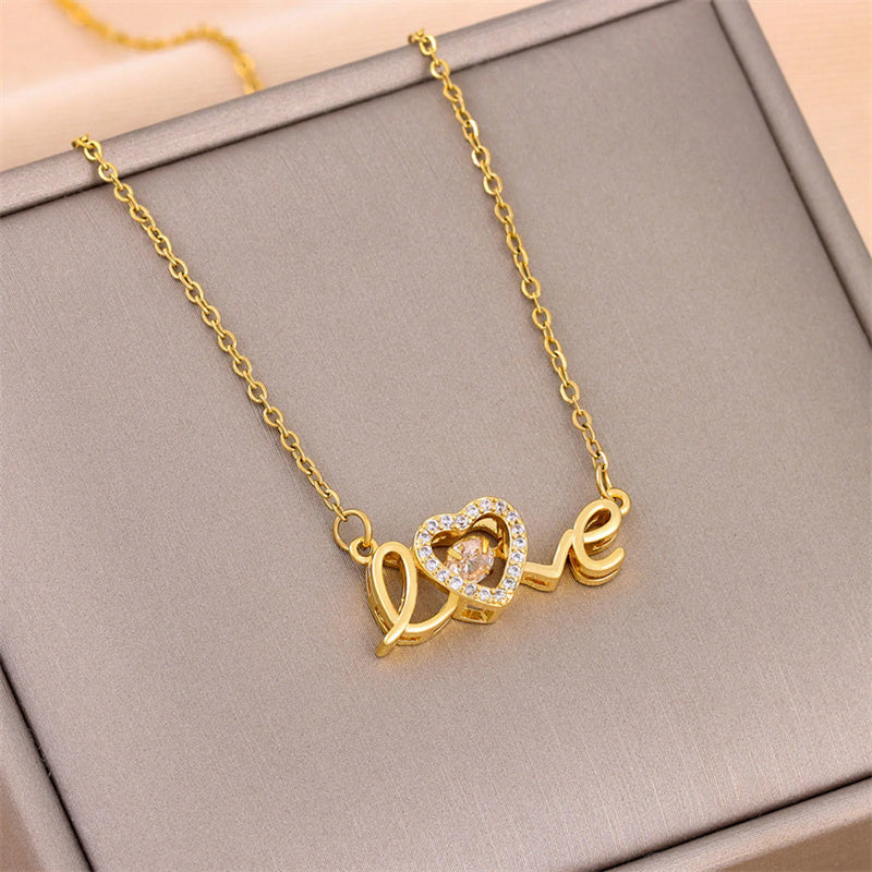Valentines Day Gift New Titanium Steel Necklace Fashion New Love Smart Necklace Female Clavicle Chain Fashion Jewelry Woman - MANDOTOS