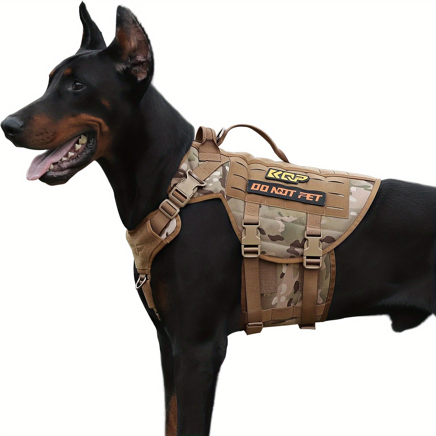 No Pull Tactical Dog Harness - Adjustable Molle Vest with Hook & Loop Panels, Handle for Training Walking Hunting Work Dogs - MANDOTOS