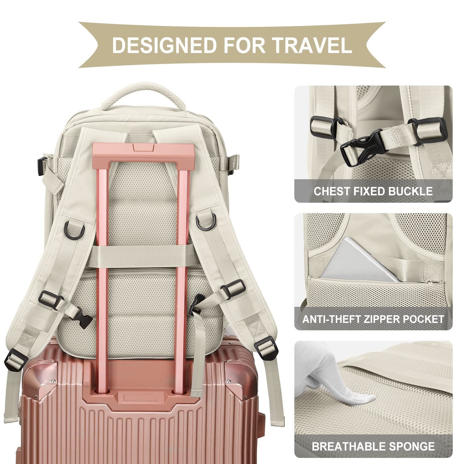 Ancient Energy large capacity travel backpack with multiple compartments, ideal for students and school use, in black with padded straps.
