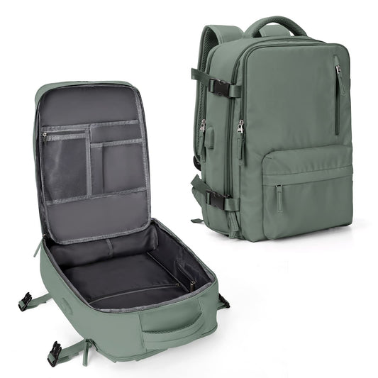 Ancient Energy large capacity travel backpack with multiple compartments, suitable for students and school use, in black with adjustable straps.