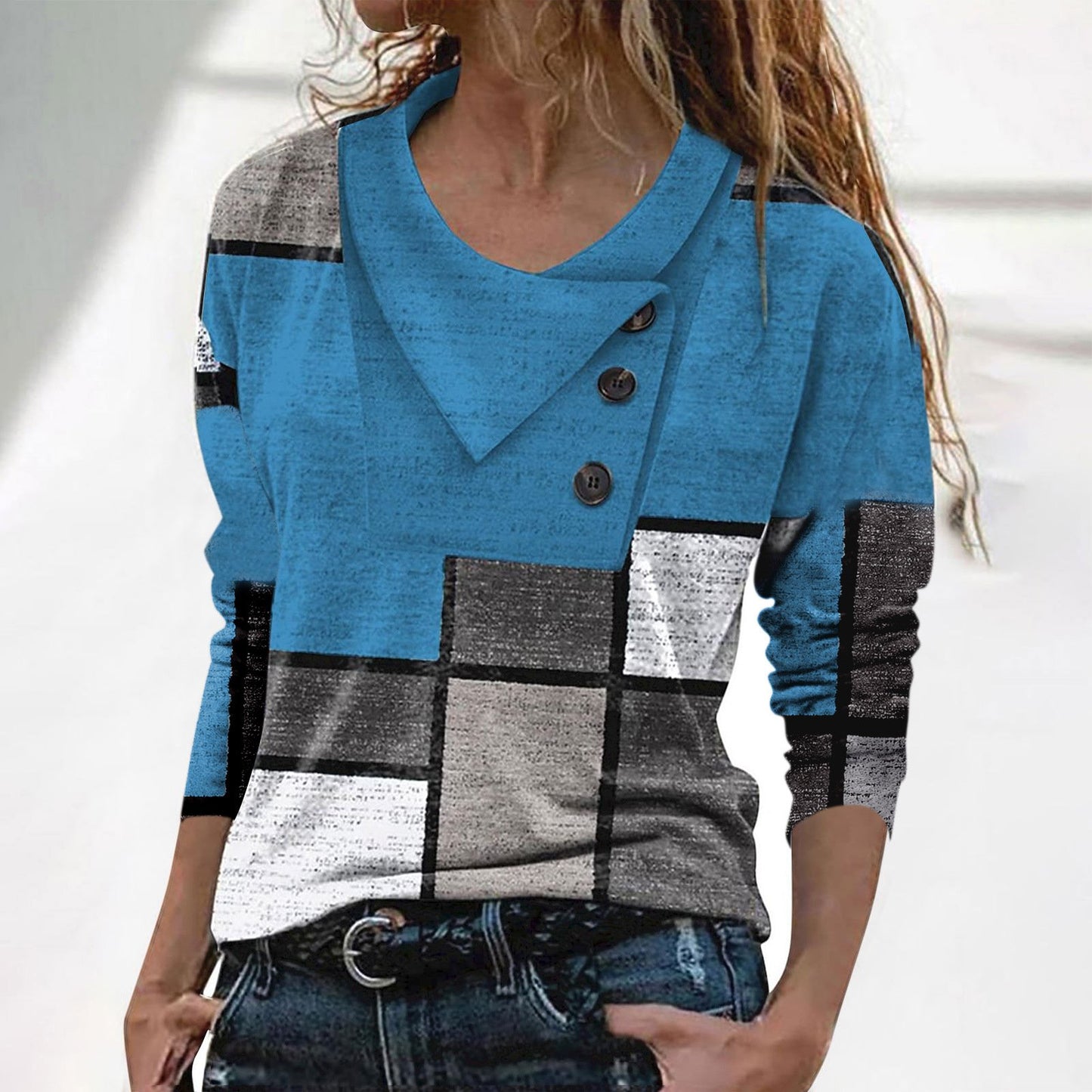 Buttoned Crossover Print Tee