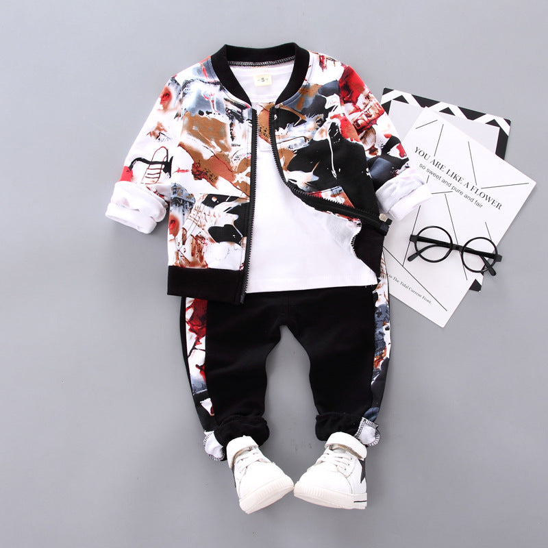 Children's boys' autumn three-piece suit by Ancient Energy, featuring a jacket, vest, and pants for boys' stylish fall wear.
