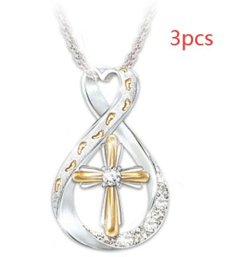 Cross Footprint Diamond Pendant Two Tone - MANDOTOS