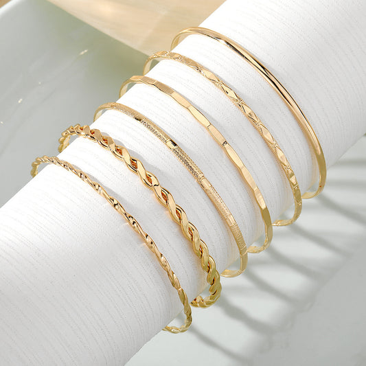 Bohemian Metal Chain Bracelet Set For Women Geometric Gold Color Thick Link Chain Bangle Female Fashion Jewelry - MANDOTOS