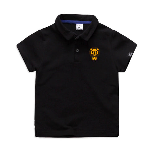Ancient Energy summer elastic cotton polo T-shirt with solid color and cartoon design for men and women, short sleeve, casual style.