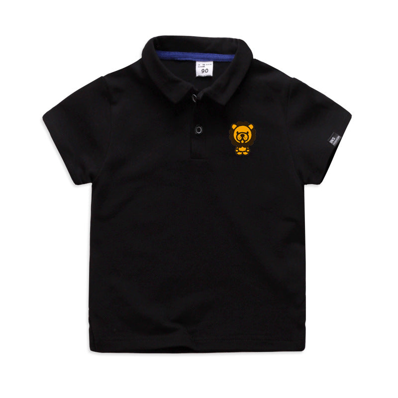 Ancient Energy summer elastic cotton polo T-shirt with solid color and cartoon design for men and women, short sleeve, casual style.
