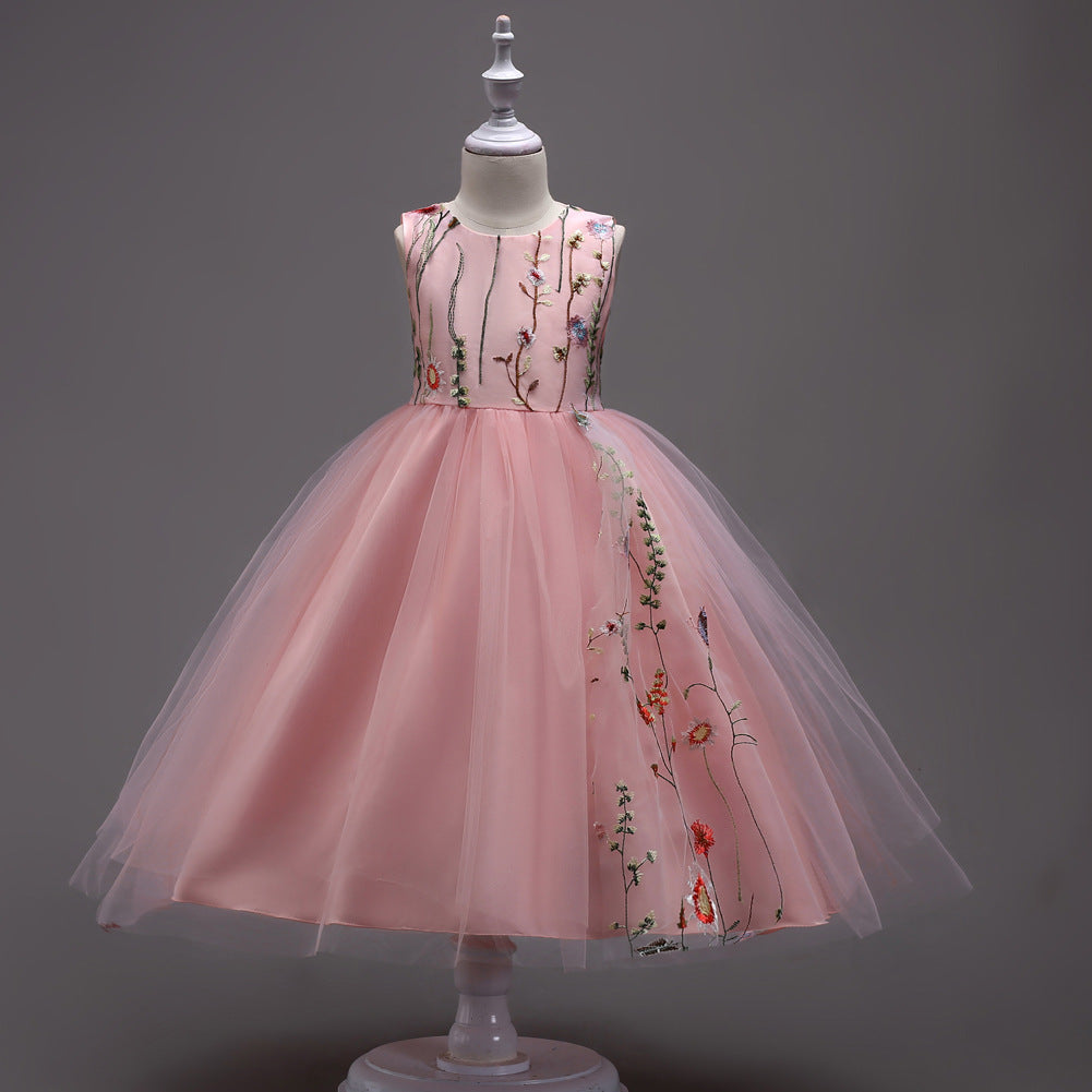 Embroidered kids dress for ages 4-15 by Ancient Energy, featuring colorful floral embroidery and a comfortable, stylish design.