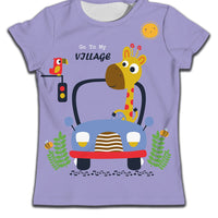 Children's boy's casual soft T-shirt with a cute cat cartoon pattern by Ancient Energy, featuring vibrant colors and comfortable fabric.