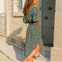 Chic V-Neck High-Waist Printed Dress